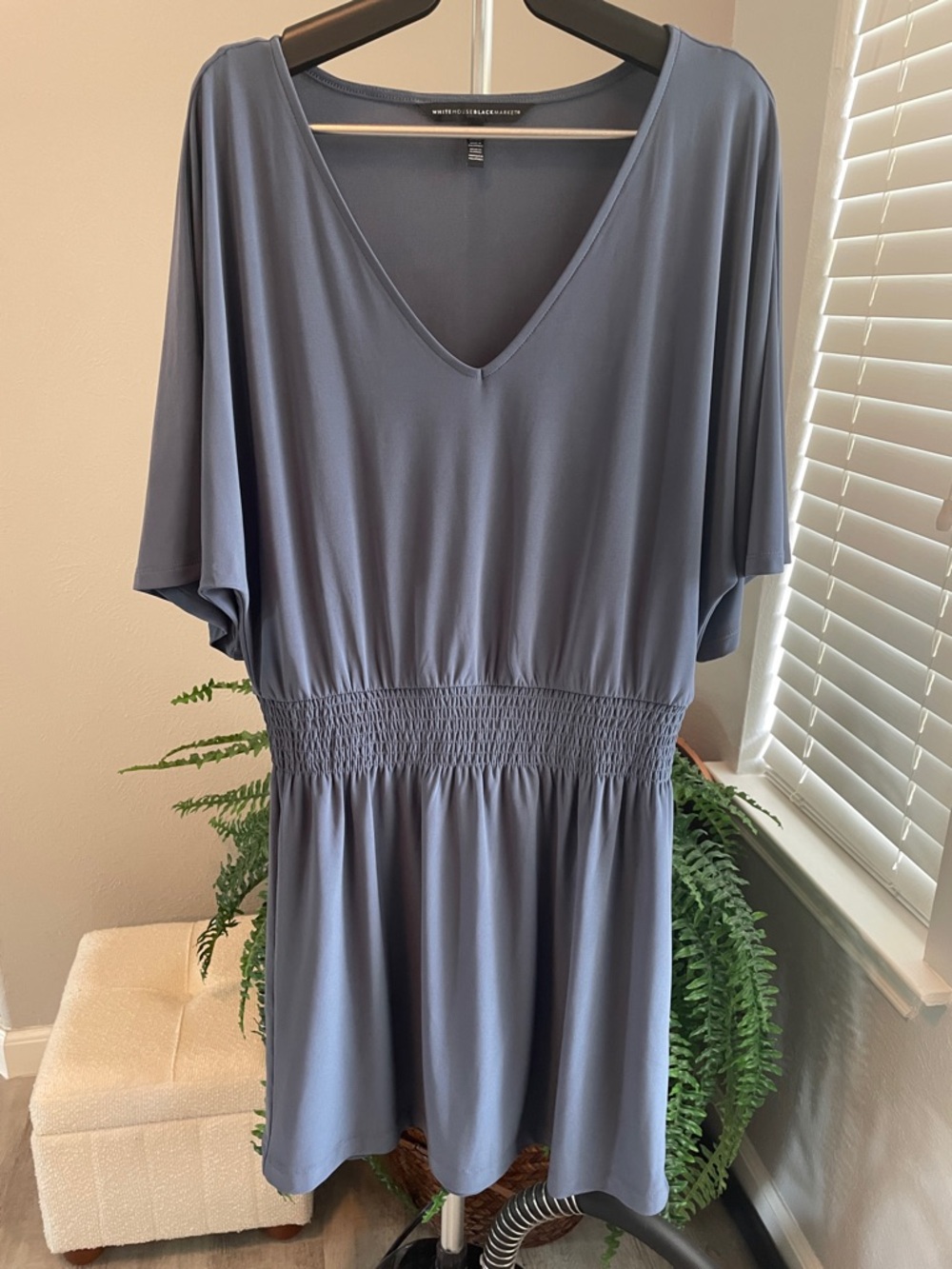 White House Black Market Slate Blue V-Neck Dress